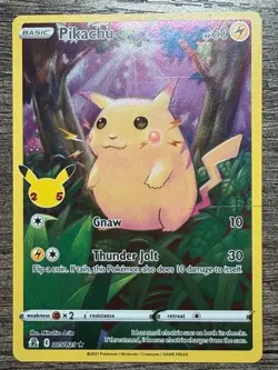 POKEMON FULL ART PIKACHU 005/025 RARE CELEBRATIONS 2021 LP + ARCEUS SLEEVE - Image 1