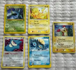 Bundle of 5 Vintage Pokemon Cards Golbat Pikachu Horsea Muchlax Plusle - Image 1