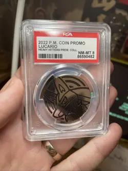 2022 Pokemon English Lucario Coin Promo Movie Heavy Hitters Prem Pack PSA 8 MINT - Image 4