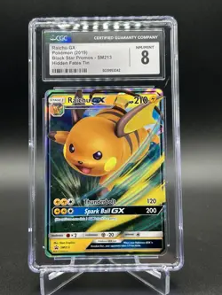 Pokemon TCG Raichu GX 2019 Black Star # SM213 Hidden Fates Tin CGC 8 - Image 1