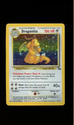 1999 POKEMON FOSSIL UNLIMITED HOLO DRAGONITE 4/62 MP - Image 1