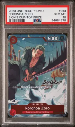 One Piece 2023 Roronoa Zoro 3 on 3 Cup Top Prize ST01-013 SR PSA 10 GEM - Image 1