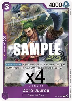 4X One Piece Card Game Zoro-Juurou OP05-067 Rare NM - Image 1