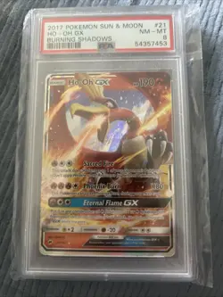 2017 Pokemon Sun & Moon Burning Shadows Ho - Oh GX Card #21 PSA 8 NM - MINT - Image 1