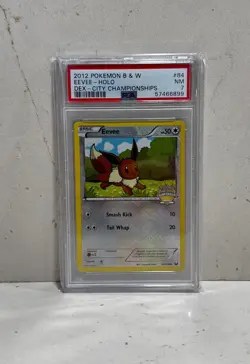2012 EEVEE DEX CITY CHAMPIONSHIP B&W HOLO PSA 7 POKEMON CARD - Image 1