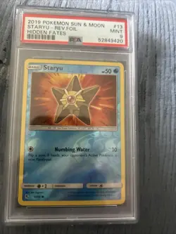 2019 Pokemon Sun & Moon Hidden Fates Staryu Reverse Holo Card #13 PSA 9 MINT - Image 1