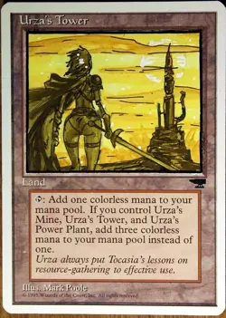 Urza's Tower X2 Altered Art Hand Painted MTG Magic the Gathering Anime Girl - Image 1
