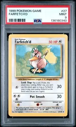 1999 Pokemon Base Set Unlimited PSA 9 Farfetch'd #27 - Image 1