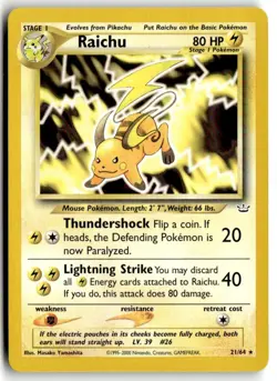 2001 Pokemon - Neo Revelation Raichu #21/64 - Image 1