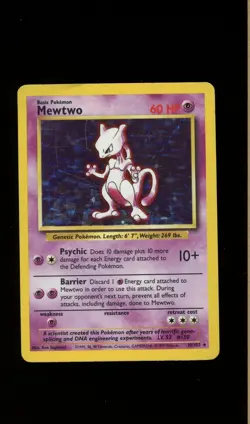1999 POKEMON BASE SET UNLIMITED HOLO MEWTWO 10/102 MP-HP - Image 1