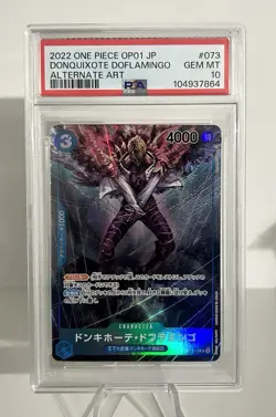 2022 ONE PIECE OP01 JP DONQUIXOTE DOFLAMINGO ALTERNATE ART FEA #073 PSA 10 - Image 1