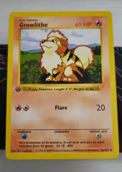 Growlithe 28/102 Base Set 1st Edition Regular Rare Vintage Pokemon Card - Image 1