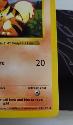 Growlithe 28/102 Base Set 1st Edition Regular Rare Vintage Pokemon Card - Image 4