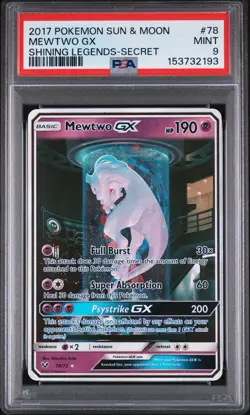 2017 POKEMON SUN & MOON #78/73 MEWTWO GX SHINING LEGENDS SECRET PSA 9 - Image 1