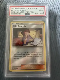 2019 Pokemon Sun & Moon Hidden Fates Bill’s Analysis Reverse Foil Card #51 PSA 9 - Image 1