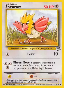 Spearow 92/130 Common | Base Set 2 | Pokemon Card - Image 1