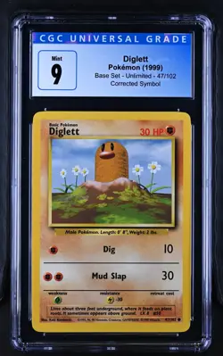 1999 Pokemon Base Set Diglett Corrected Symbol CGC 9 #47/102 - Image 1