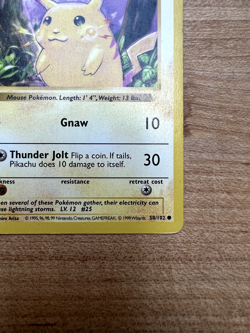 Pikachu (Yellow Cheeks) 58/102 Pokemon TCG Base Set Unlimited Shadowless - LP - Image 4