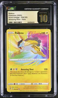 CGC Pristine 10 Raikou Amazing Rare Holo Vivid Voltage 2020 Pokemon Card #050 - Image 1