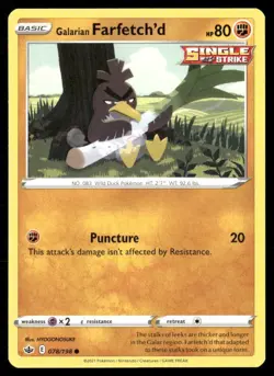 2021 Chilling Reign Set Pokemon Card 078 Galarian Farfetch'd NM - Image 1