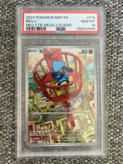 2025 POKEMON MEP EN #010 RIOLU MEG ETB-MEGA LUCARIO PSA 10 GEM MINT RARE 🔥 - Image 1