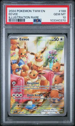2024 POKEMON TWM EN-TWILIGHT MASQUERADE ILLUSTRATION RARE #188 EEVEE PSA 10 - Image 1