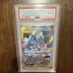 Pokemon Lucario & Melmetal GX 203/214 Unbroken Bonds Full Art Holo PSA 10 260 HP - Image 1