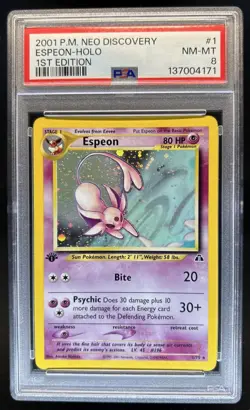 2001 Pokemon Neo Discovery 1st Edition Espeon Holo #1/75 PSA 8 - Image 1