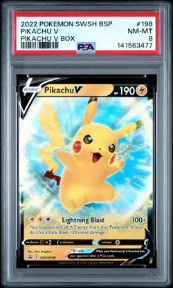 2022 POKEMON SWSH BLACK STAR PROMO PIKACHU V BOX #198 PIKACHU V PSA 8 - Image 1