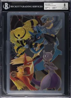 2009 POKEMON CENTER PENCIL BOARD LUCARIO, MEWTWO & MACHAMP BGS 8 - Image 1