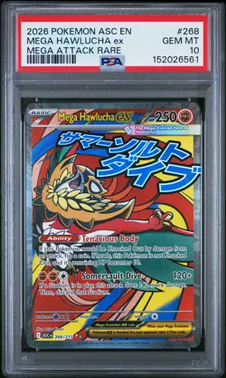 2026 POKEMON ASCENDED HEROES MEGA ATTACK RARE #268 MEGA HAWLUCHA EX PSA 10 - Image 1