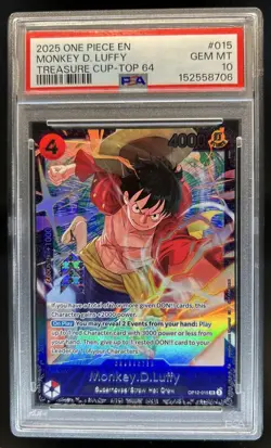 2025 One Piece Treasure Cup Top 64 Monkey D Luffy #OP12-015 PSA 10 GEM MINT - Image 1