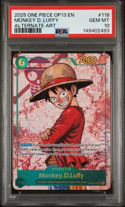 2025 ONE PIECE OP13-CARRYING ON HIS WILL ALTERNATE ART MONKEY D. LUFFY PSA 10 - Image 1