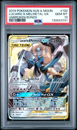 Lucario & Melmetal GX 120/214 - Unbroken Bonds - Pokemon Card - PSA 10 - Image 1