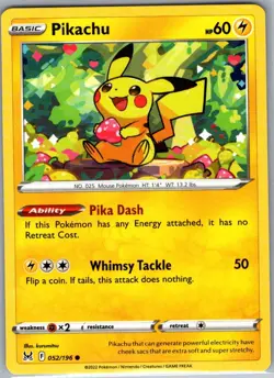 Pikachu 052/196 Non Holo SWSH11: Lost Origin - Pokemon Card - NM - Image 1