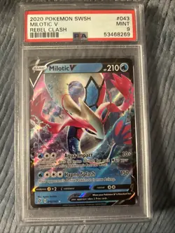 2020 Pokemon Sword & Shield Rebel Clash Milotic V Card #043 PSA 9 MINT - Image 1