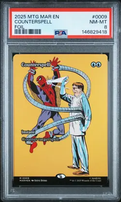 2025 MTG MARVEL'S SPIDER-MAN: SOURCE MATERIAL FOIL #0009 COUNTERSPELL PSA 8 - Image 1