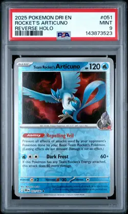 2025 POKEMON DRI EN-DESTINED RIVALS REVERSE HOLO TEAM ROCKET'S ARTICUNO PSA 9 - Image 1