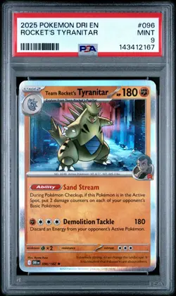 2025 POKEMON DRI EN-DESTINED RIVALS #096 TEAM ROCKET'S TYRANITAR PSA 9 - Image 1