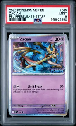 2025 POKEMON MEP PROMO PHANTASMAL FLAMES PRERELEASE-STAFF #015 ZACIAN PSA 9 - Image 1