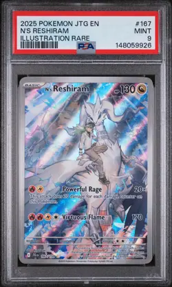 2025 POKEMON JTG EN-JOURNEY TOGETHER ILLUSTRATION RARE #167 N'S RESHIRAM PSA 9 - Image 1