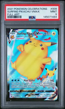 2021 POKEMON CELEBRATIONS #009 FULL ART/SURFING PIKACHU VMAX PSA 9 - Image 1