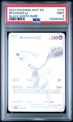2025 POKEMON WHT EN-WHITE FLARE BLACK WHITE RARE #173 RESHIRAM EX PSA 9 - Image 1