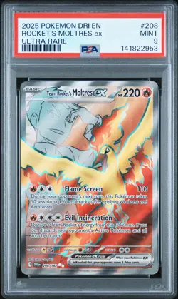 2025 POKEMON DRI EN-DESTINED RIVALS ULTRA RARE TEAM ROCKET'S MOLTRES EX PSA 9 - Image 1