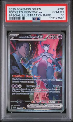2025 POKEMON DRI SPECIAL ILLUSTRATION RARE #231 TEAM ROCKET'S MEWTWO EX PSA 10 - Image 1
