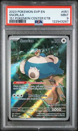 2023 POKEMON SVP 151 POKEMON CENTER ETB BLACK STAR PROMO #051 SNORLAX PSA 9 - Image 1