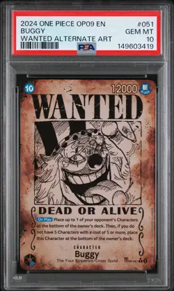 2024 ONE PIECE OP09-EMPERORS IN THE NEW WORLD WANTED ALTERNATE ART BUGGY PSA 10 - Image 1