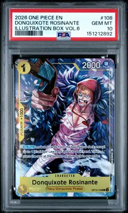 2026 ONE PIECE PROMOS ILLUSTRATION BOX VOL.6 #108 DONQUIXOTE ROSINANTE PSA 10 - Image 1