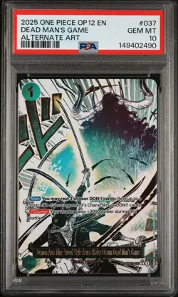 2025 ONE PIECE OP12-LEGACY OF THE MASTER ALT ART #037 DEAD MAN'S GAME PSA 10 - Image 1