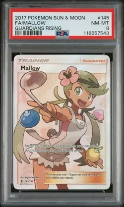 2017 Pokemon Sun & Moon Guardians Rising #145 FA Full Art /Mallow PSA 8 NM-MT - Image 1